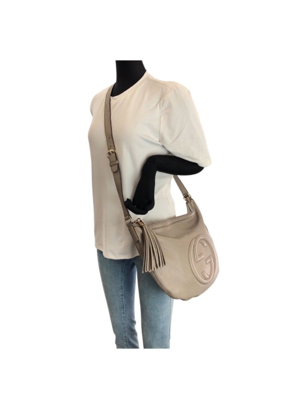Gucci Soho Interlocking Tassel Gray Gold Leather Shoulder Bag - Picture 7 of 9